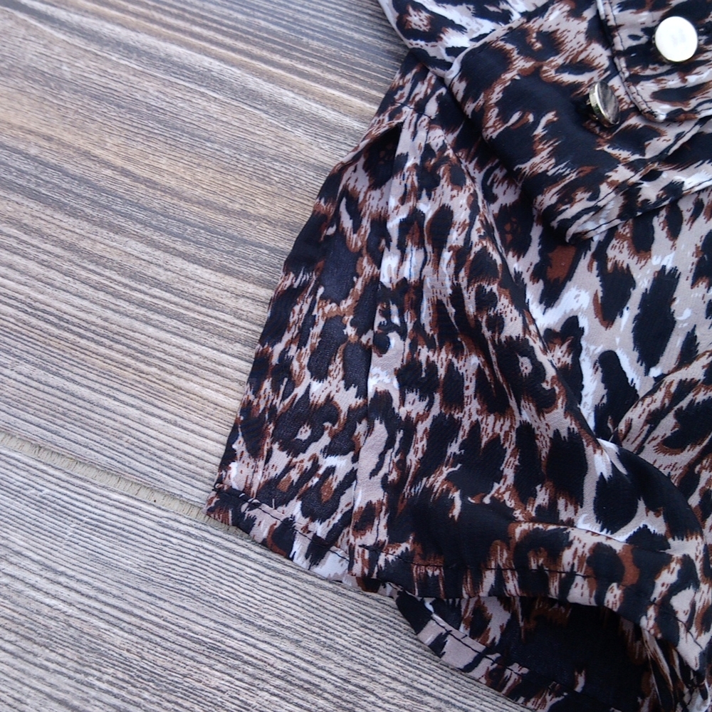 Notations Button Down Front Silky Sheer Leopard P… - image 7